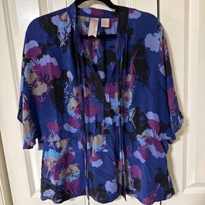 Women's Gemma Size Large 100% Silk Flowy Boho Artistic Blouse Cottage Core Chic